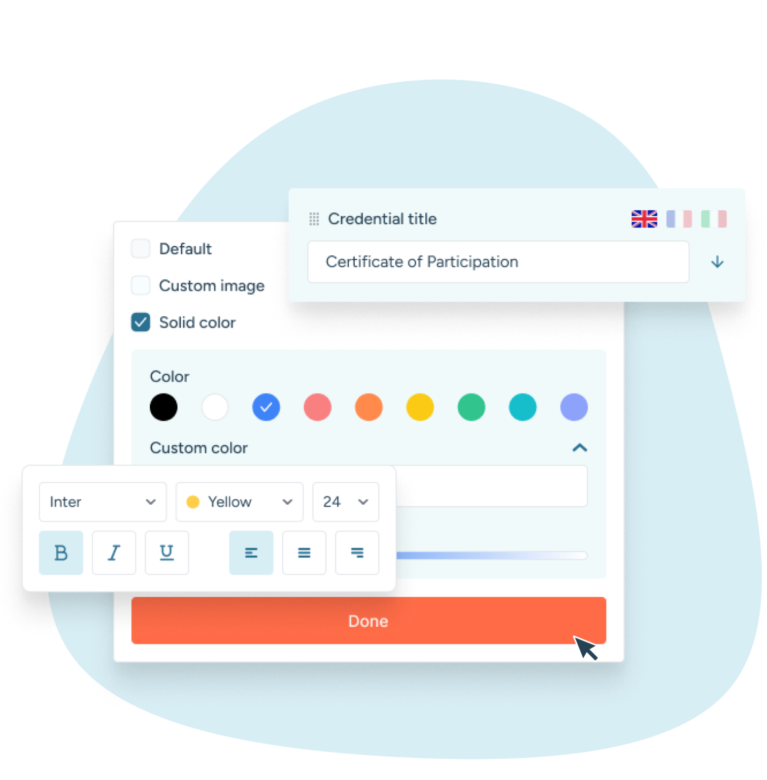 Credential styling customisation options in Velocert