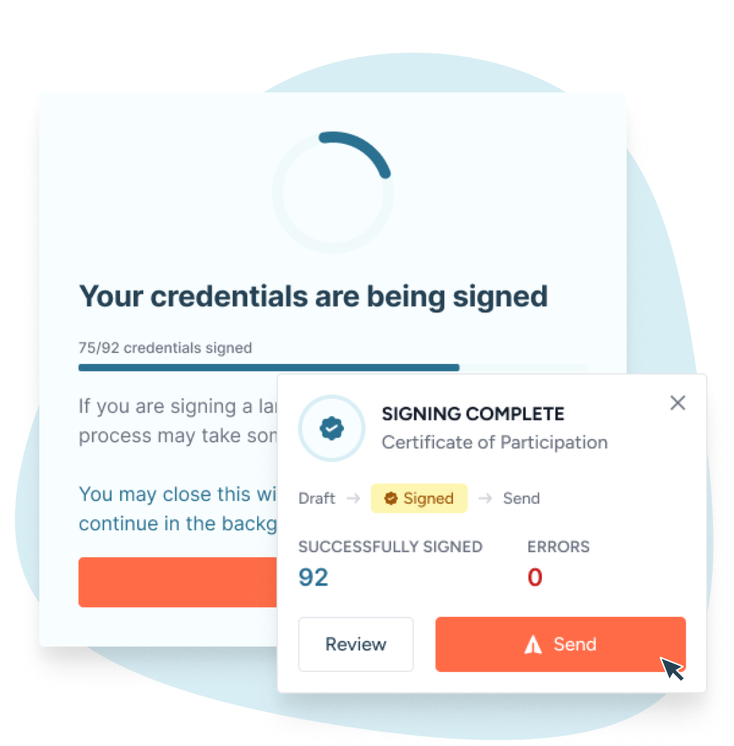 Modals for sealing and signing digital credentials