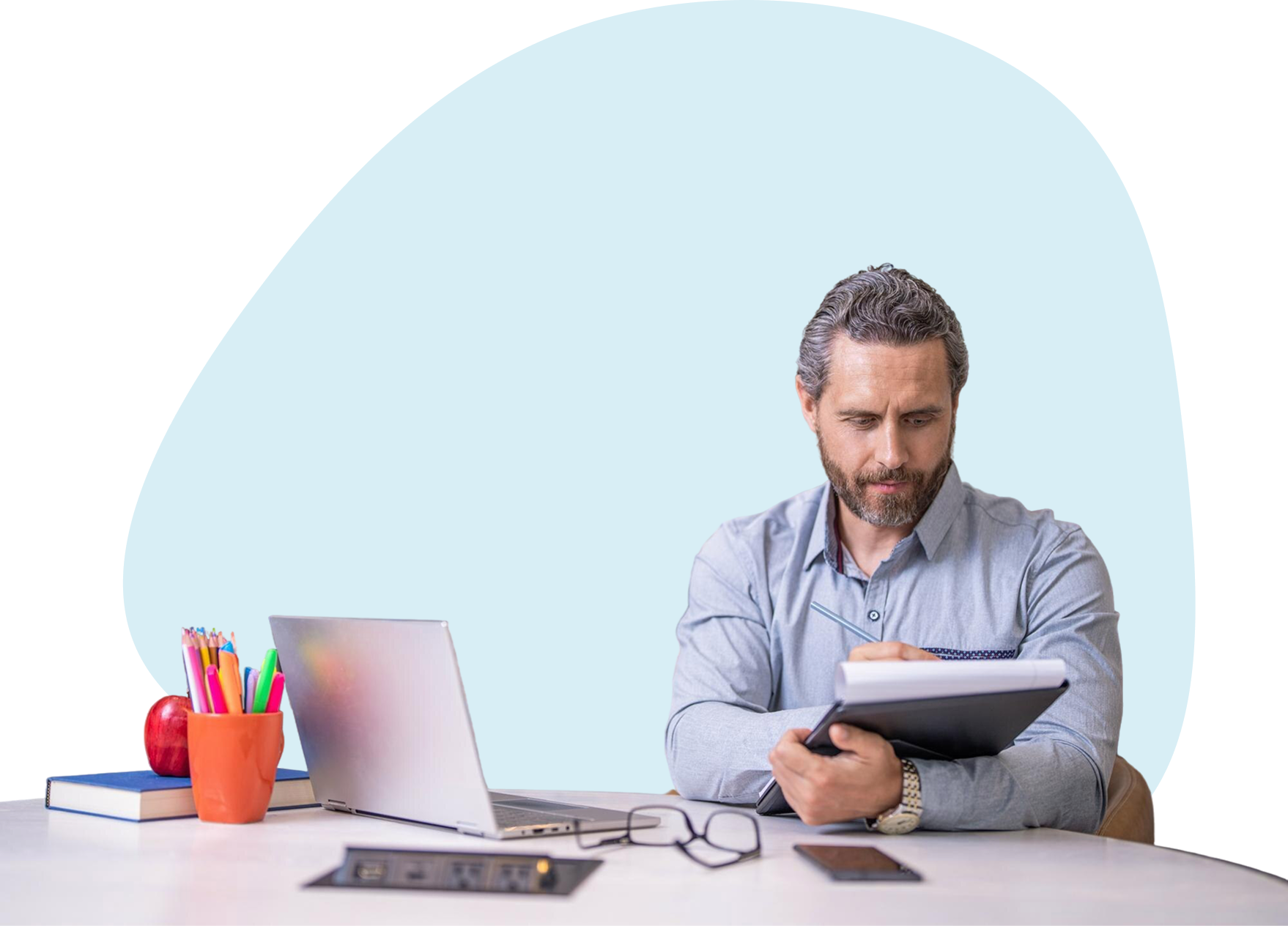 Educational institution administrator signing documents